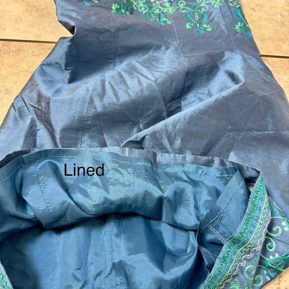 Geometrie Silk Blue Embroidered Mini Dress size 6 Cocktail Wedding Semi Formal - Picture 12 of 16